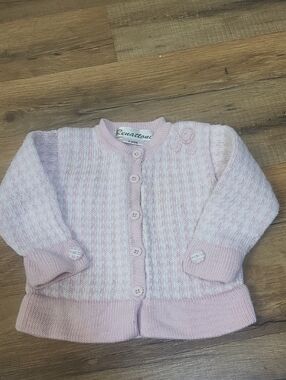 RENATTONI Pink White Pima Cotton Knit Cardigan - Detailed Cuff Button & Flowers